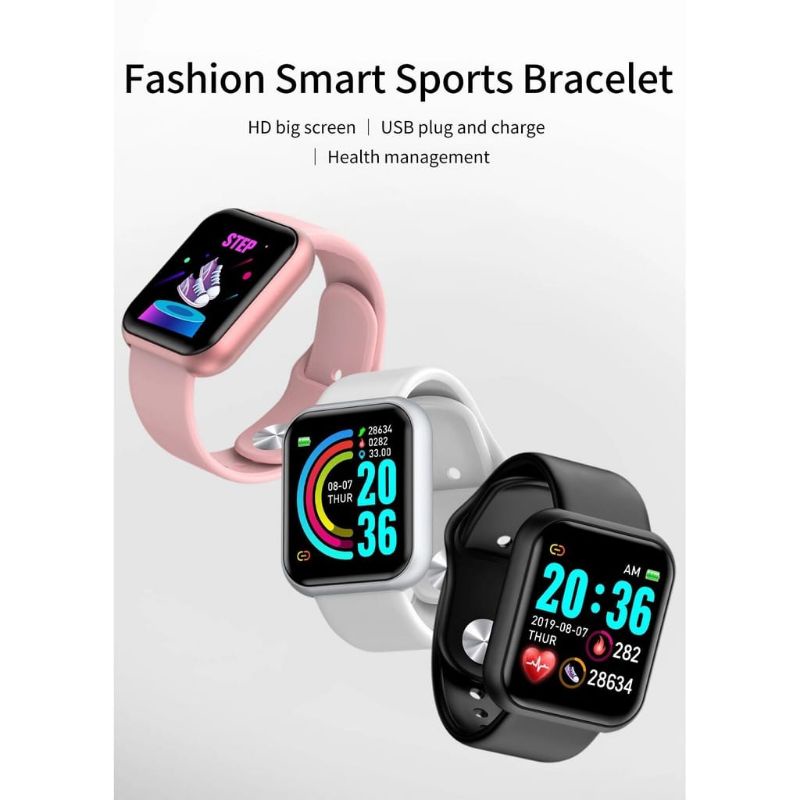 JAM TANGAN SMARTWATCH Y68 APP FITPRO BAHAN RUBBER UK 4 CM FREE BOX & BATRE