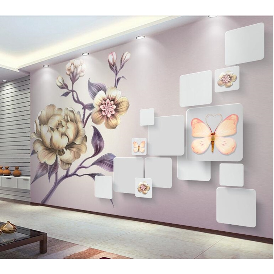  Wallpaper  Dinding  3D  Motif Bunga Peony untuk Ruang  Tamu  