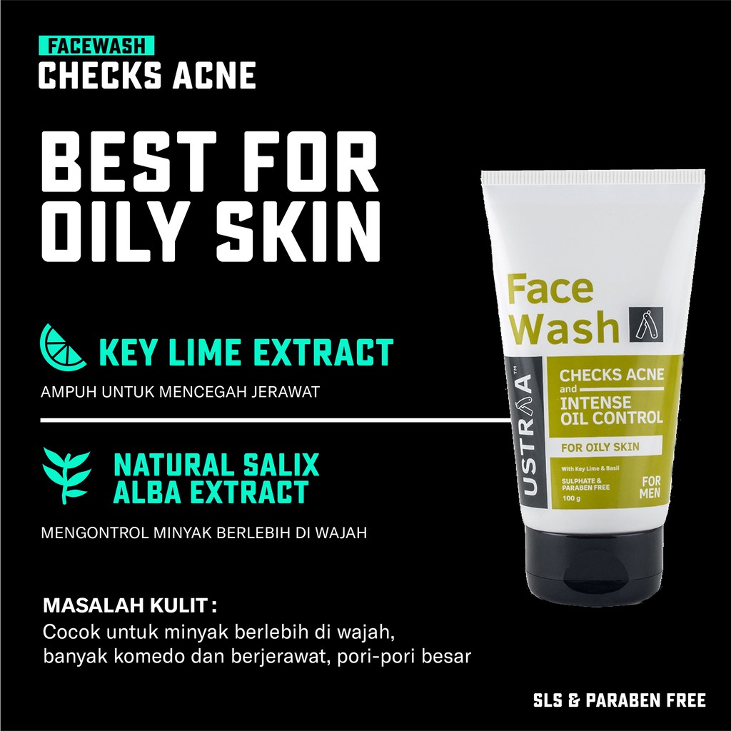 Ustraa Face Wash Checks Acne &amp; Instensive Oil Control - Cocok Kulit Berjerawat &amp; Berminyak