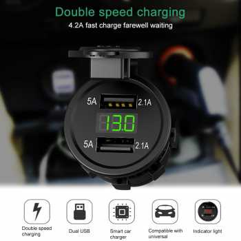 USB Charger Motor 2 Port 4.2A with LED Display Voltmeter / Charger Motor Waterproof Charger Motor 2Port Usb Charger Motor / Cas Hp Motor Fast Charging Cas Usb Motor Charger Motor Aki / Casan Hp Motor Anti Air Charger 2 Port Usb Charger Aki Motor