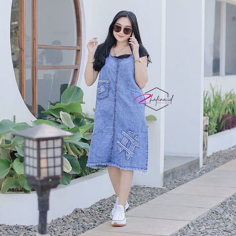 OVERALL JEANS MINI  OVERAL PENDEK FASHION Dress Jins Atasan Wanita Dq Fashion