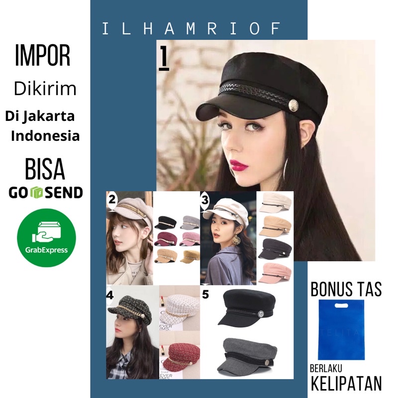 Topi Wanita Korea Fashion Oktagonal Wol Police-1