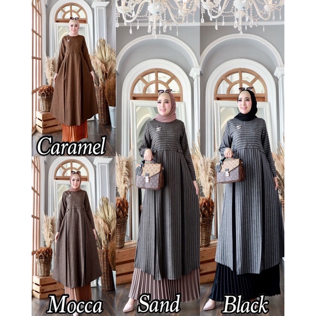 [TERLARIS] LOVATA 6 ORI GLZ GLAMZ setelan tunik rok plisket Wanita Muslimah