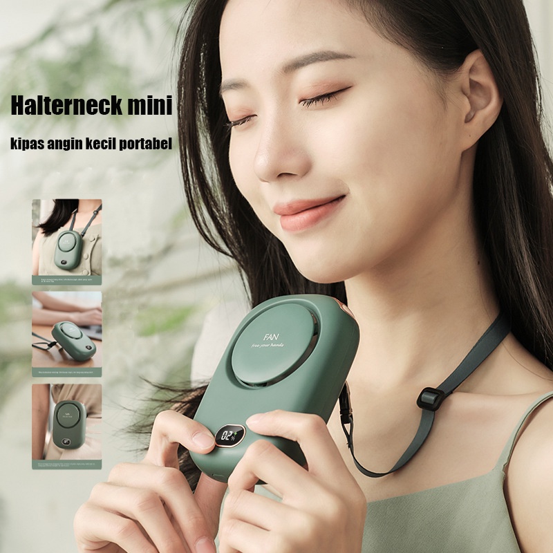 2000mah Mini portable neck-mount fan USB rechargeable leafless fan hand-mounted silent digital display kipas pendingin listrik kecil