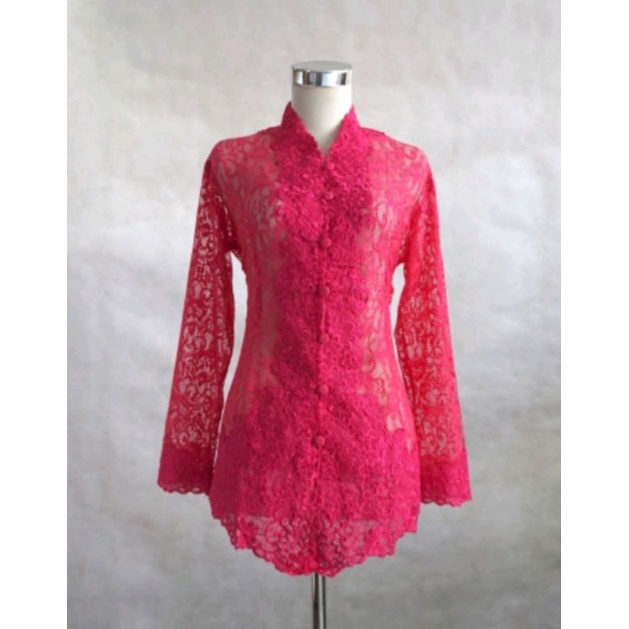 Kebaya Brokat Bordir Warna Pink Fanta 815 Lengan Panjang