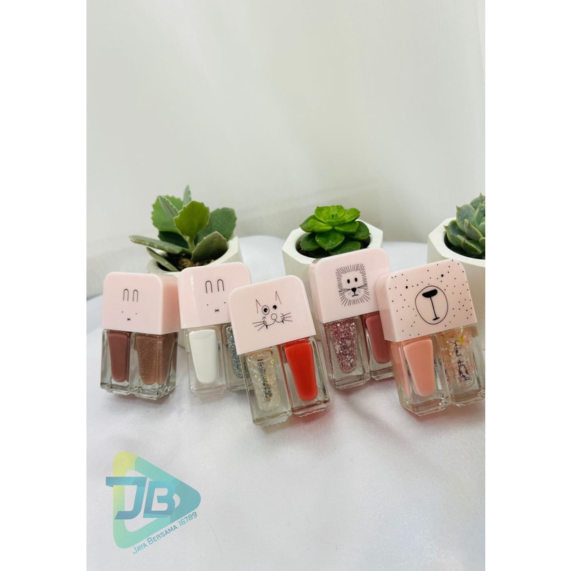 2IN1 kutek cat kuku Korea Lucu 2 Warna Gel Nail polish JB5493