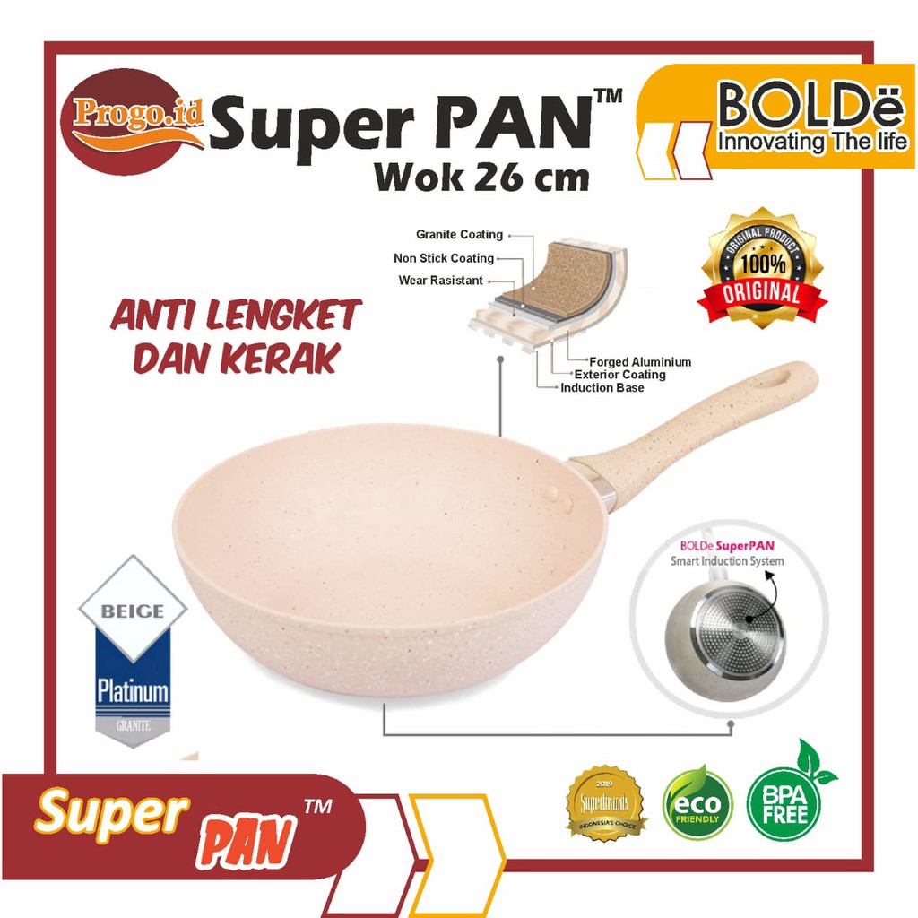 Wajan Granite coating BOLDe superpan Wok pan 26cm Beige induksi Wajan Penggorengan Granite Series