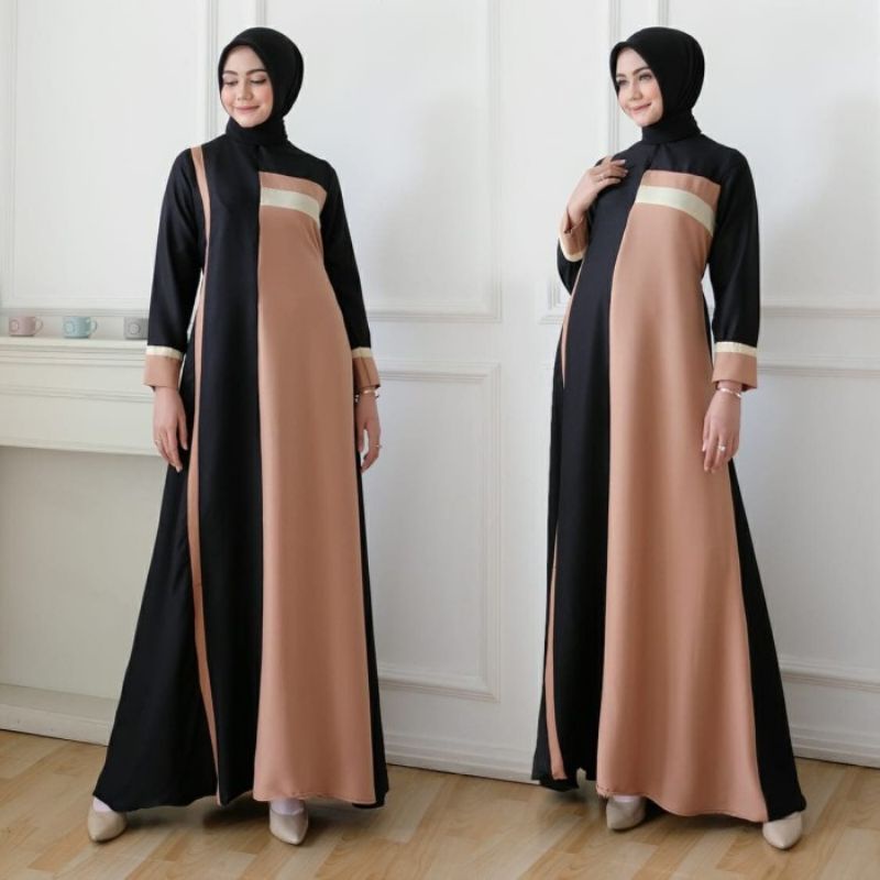 Gamis moscrepe hitam - gamis Maxi Pinggang Belakang Karet Busui New-Dress Muslim Kekinian Murah