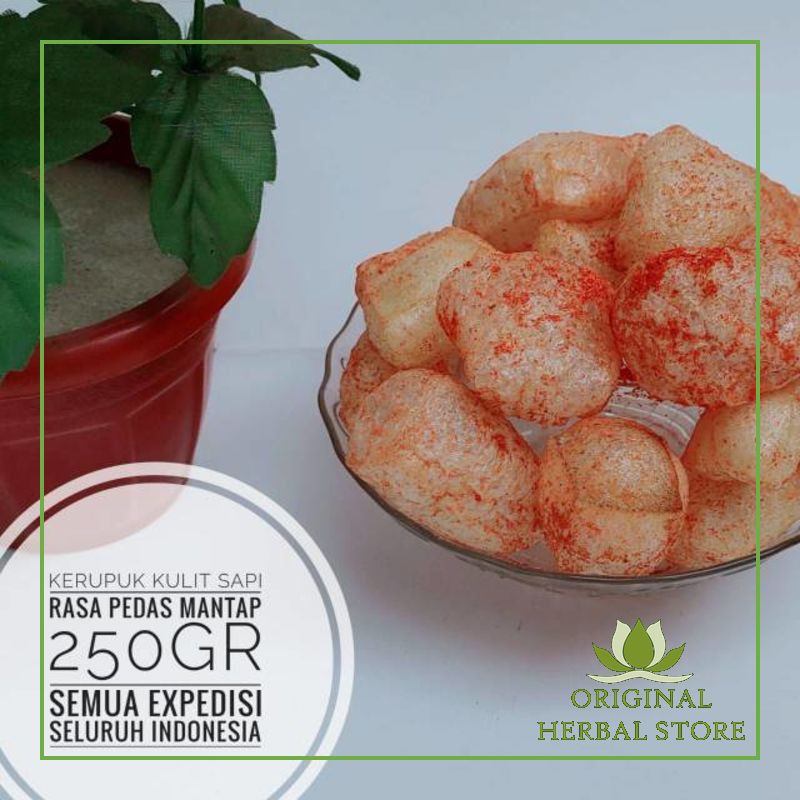 

Kerupuk Kulit Sapi Asli Matang Rasa Pedas Mantap 250 gr - Krupuk Rambak - Dorokdok - Krecek -