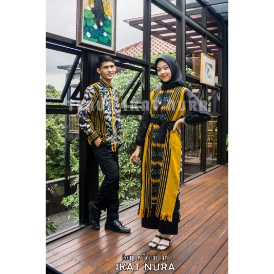 Couple Tenun Sena Dress tile brokat mutiara &amp; Kemeja Tenun