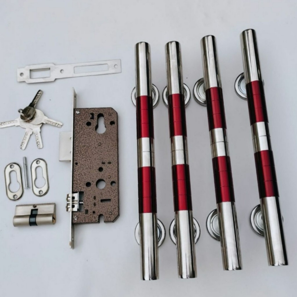 1 satu set Handle Pintu rumah minimalis 60 cm &amp; 45 cm / gagang tarikan kunci kupu tarung termurah bulat murah mewah