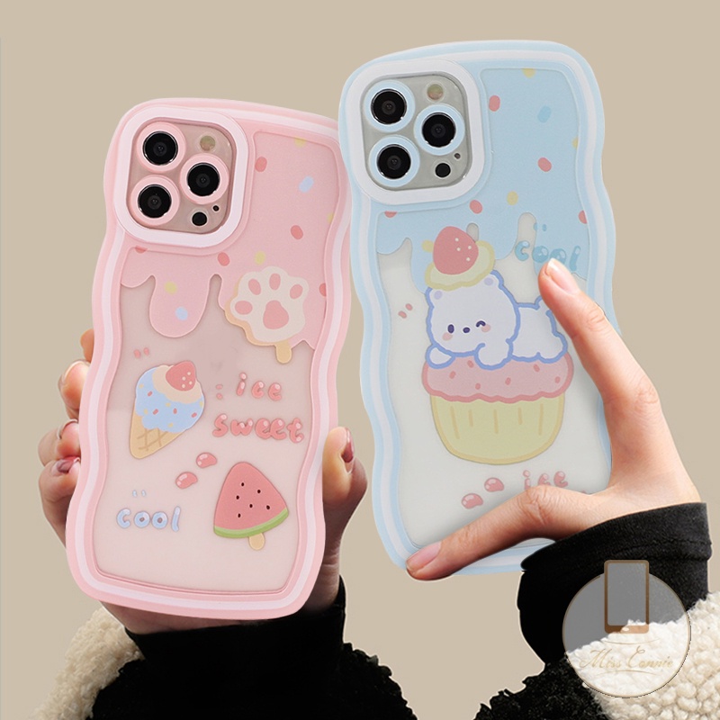 Case Untuk Samsung A04s A04 A04E A12 A50 A32 A13 A14 A52 A51 A03 A53 A20s A22 A23 A03s A50s A31 A52s A02s A11 A21s Kartun Ice Cream Strawberry Bear Wavy Edge Soft Shockproof Case