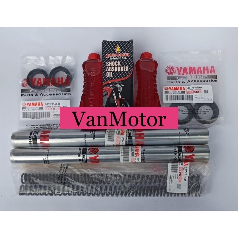 PAKET AS SHOCK SOK DEPAN JUPITER Z VEGA R FORCE 1 F1 DRAT YAMAHA 5TP 1SET PER OIL SEAL AS SHOCK SESUAI FOTO  2pc as shock 2pc per shock 2pc oil shock 2pc seal abu 2pc seal shock