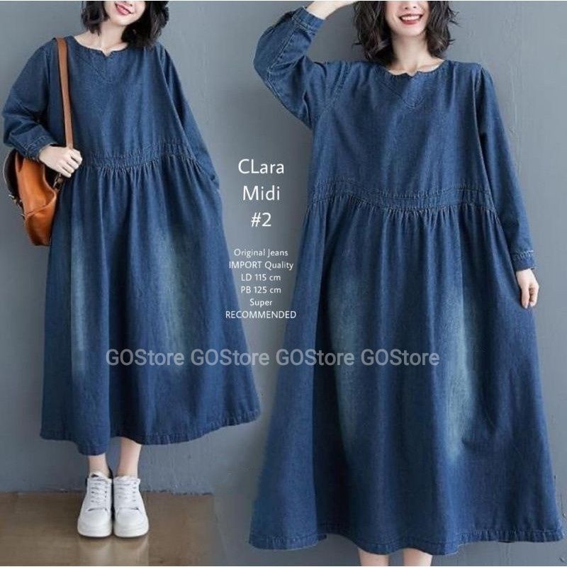 Clara Midi Dress Denim Gamis Jeans Terbaru Best Seller