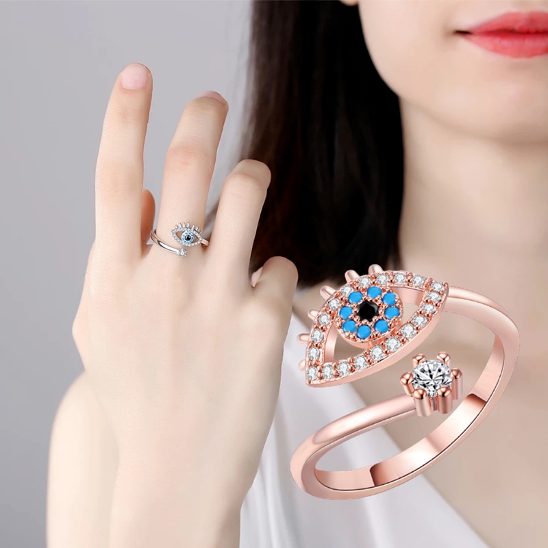 Cincin Model Terbuka Adjustable Desain Mata Iblis 3 Warna Untuk Wanita