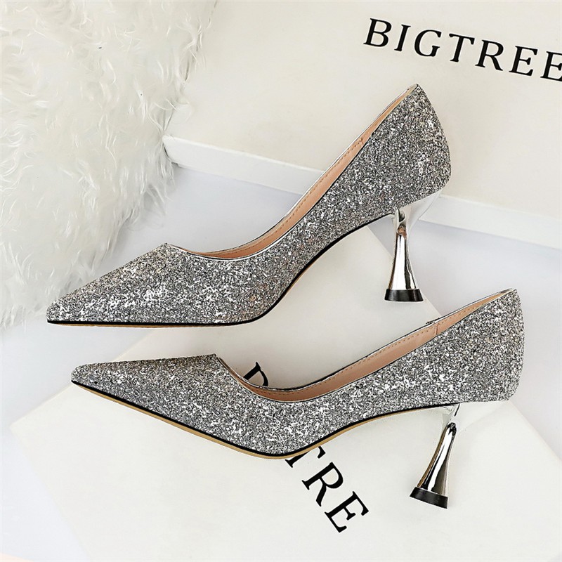 Wedding Shoes Sparkling Pointed Sequins High Heels Women S