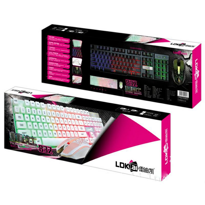 LDKAI 832 Gaming Keyboard LED With Mouse - Black