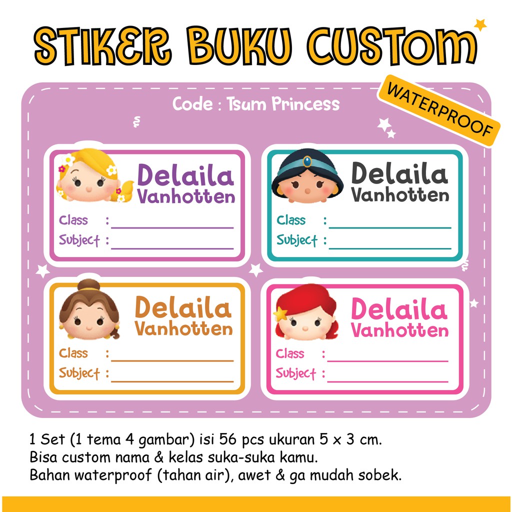 Jual [56 PCS] Stiker Nama Buku / Stiker Custom Nama Buku Sekolah Anak