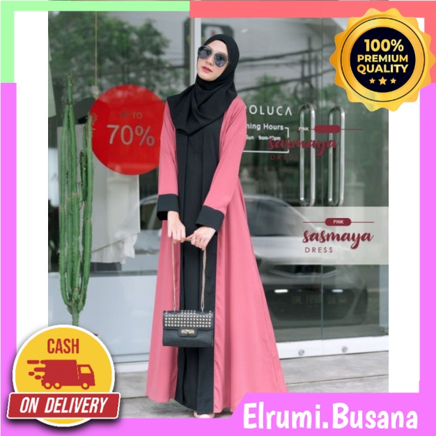 GAMIS ABAYA WANITA MUSLIM TERBARU KEKINIAN TRENDY TERLARIS MOTIF POLOS TERMURAH SASMAYA by ANB FASHI