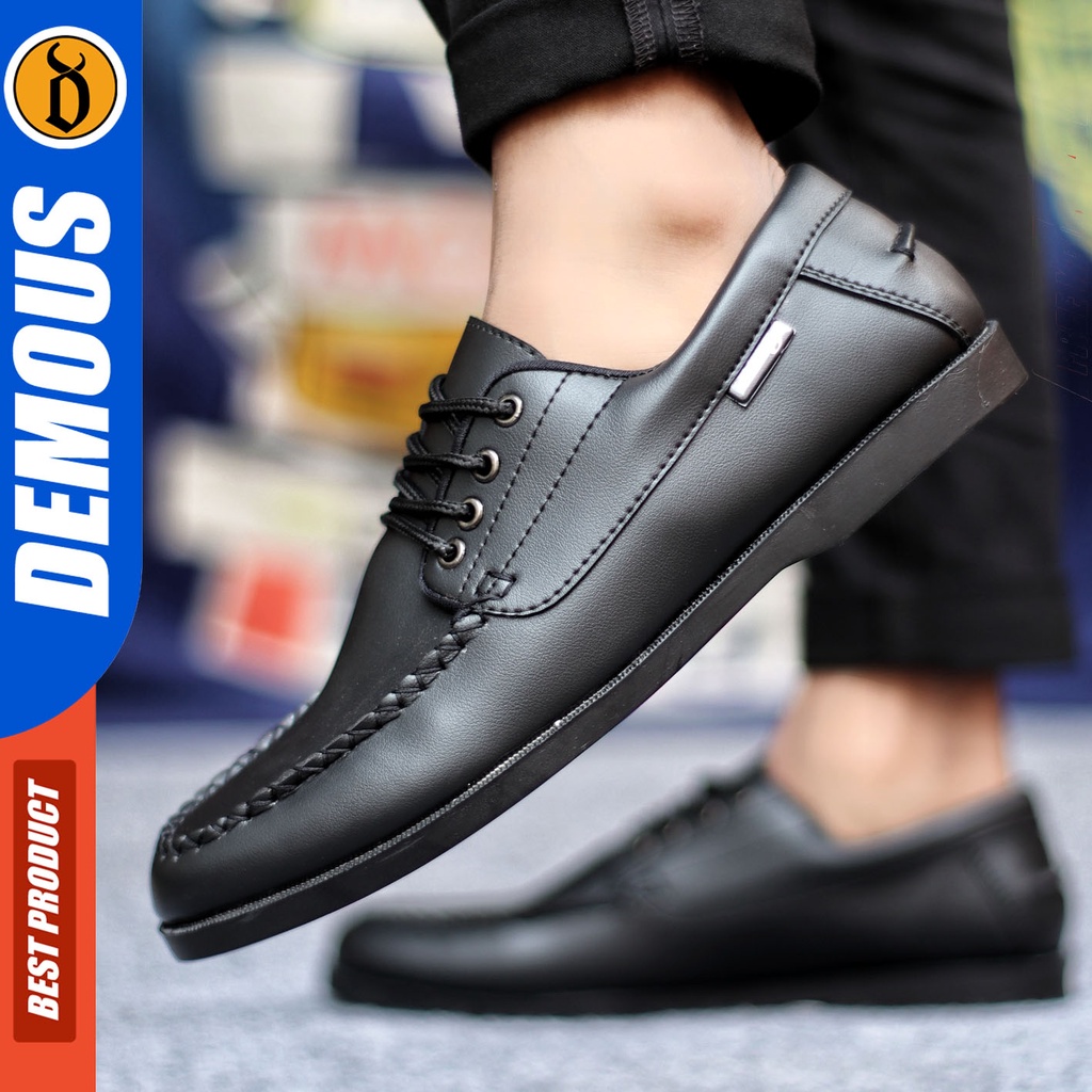 Sepatu Formal Pria Sepatu Pantofel Pria Kulit Pu Tali Sepatu Casual Kerja Kantor Kuliah Kondangan Sepatu Hitam Pria DEMOUS MONZI