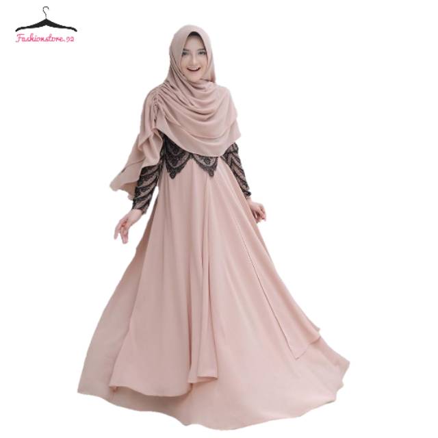 Kinara syari dress ceruti mix brukat free khimar