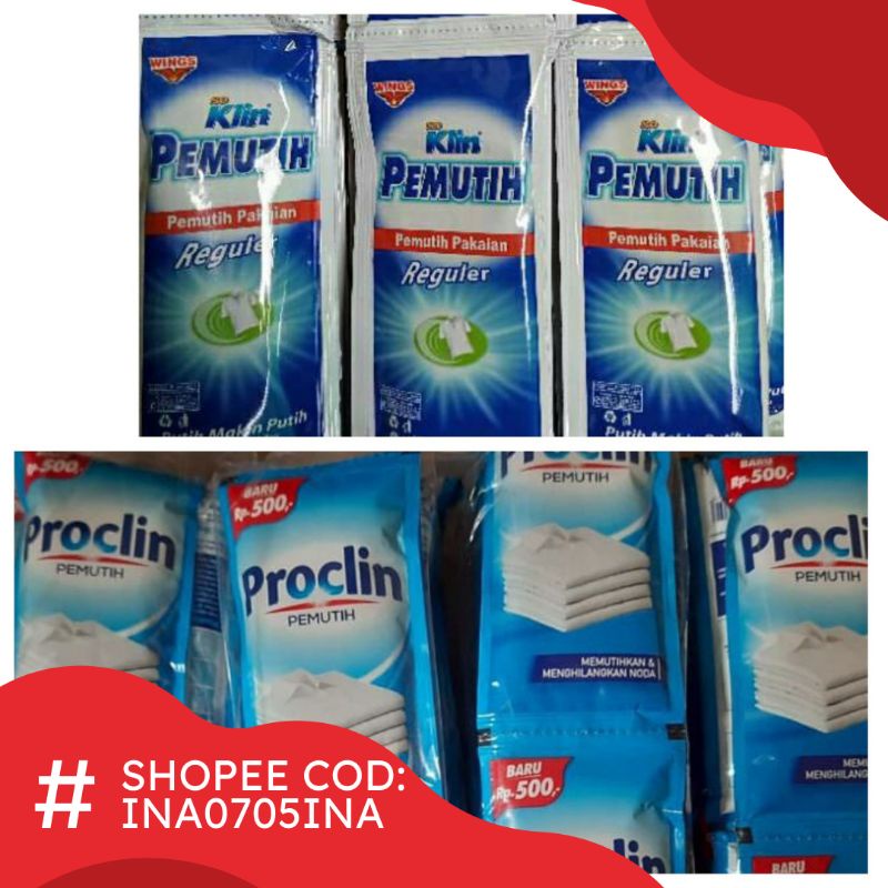 Proclin Pemutih / Soklin Pemutih Pakaian / Harga 6 sachet