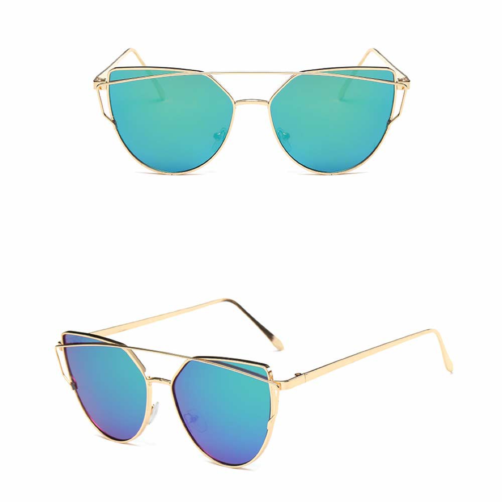 Anti UV Eye Cat Sunglasses [ Hijau Tua Gold ] Pria dan Wanita [Desaign Korea] NY Free Kotak Kacamata