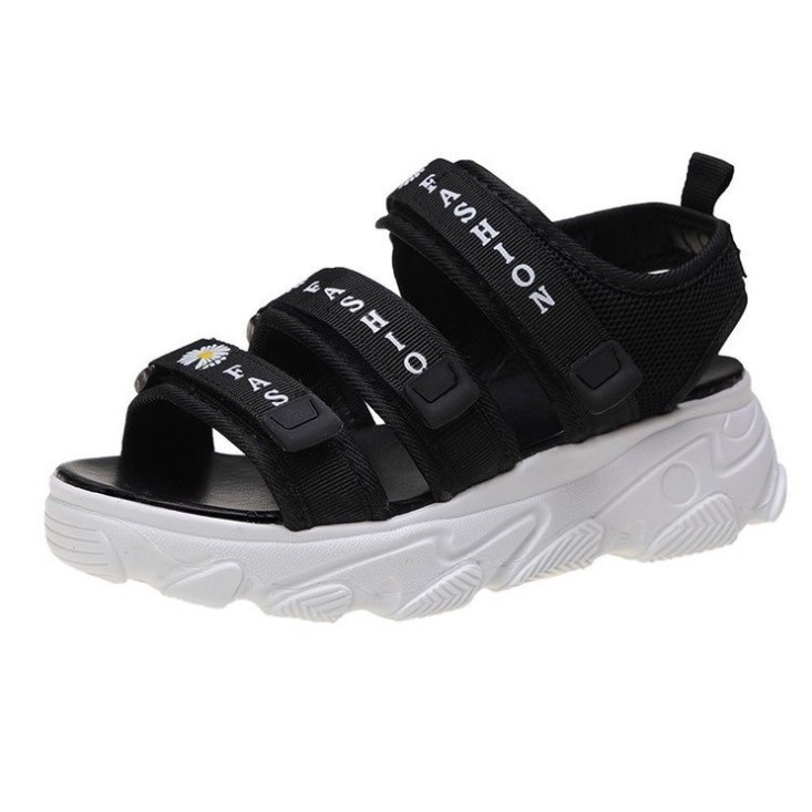 TBIG [COD] Sandal Gladiator 3 Tali Strap FLOWER Wanita Import Korea Style Santai Gunung Wanita-Hitam
