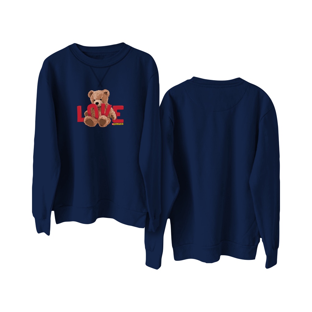 Sweater Crewneck BRIGO Sablon DTF Fleece Cotton || BRIGO Basic Sweatshirt Beruang Love  M-XXL (Pria &amp; Wanita) Free stiker&amp;Gantungan Kunci