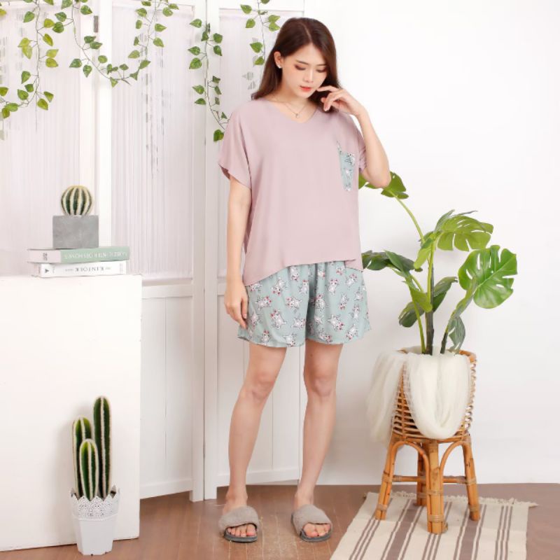 piyama baju tidur wanita celana pendek rayon