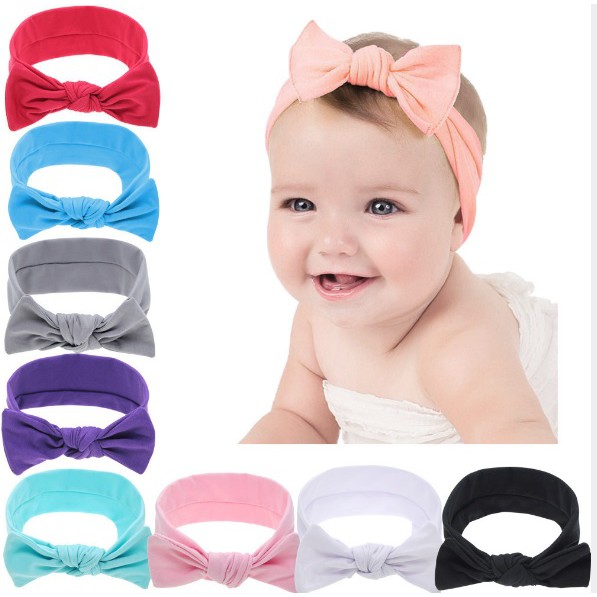 D33 Bandana bayi / bando kain bayi anak import motif pita polos warna soft