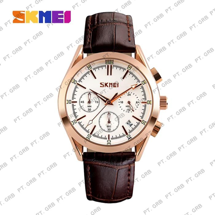 JAM TANGAN SKMEI PRIA ORIGINAL CASUAL TALI KULIT TANGGAL AKTIF TAHAN AIR BERGARANSI SIMPLE