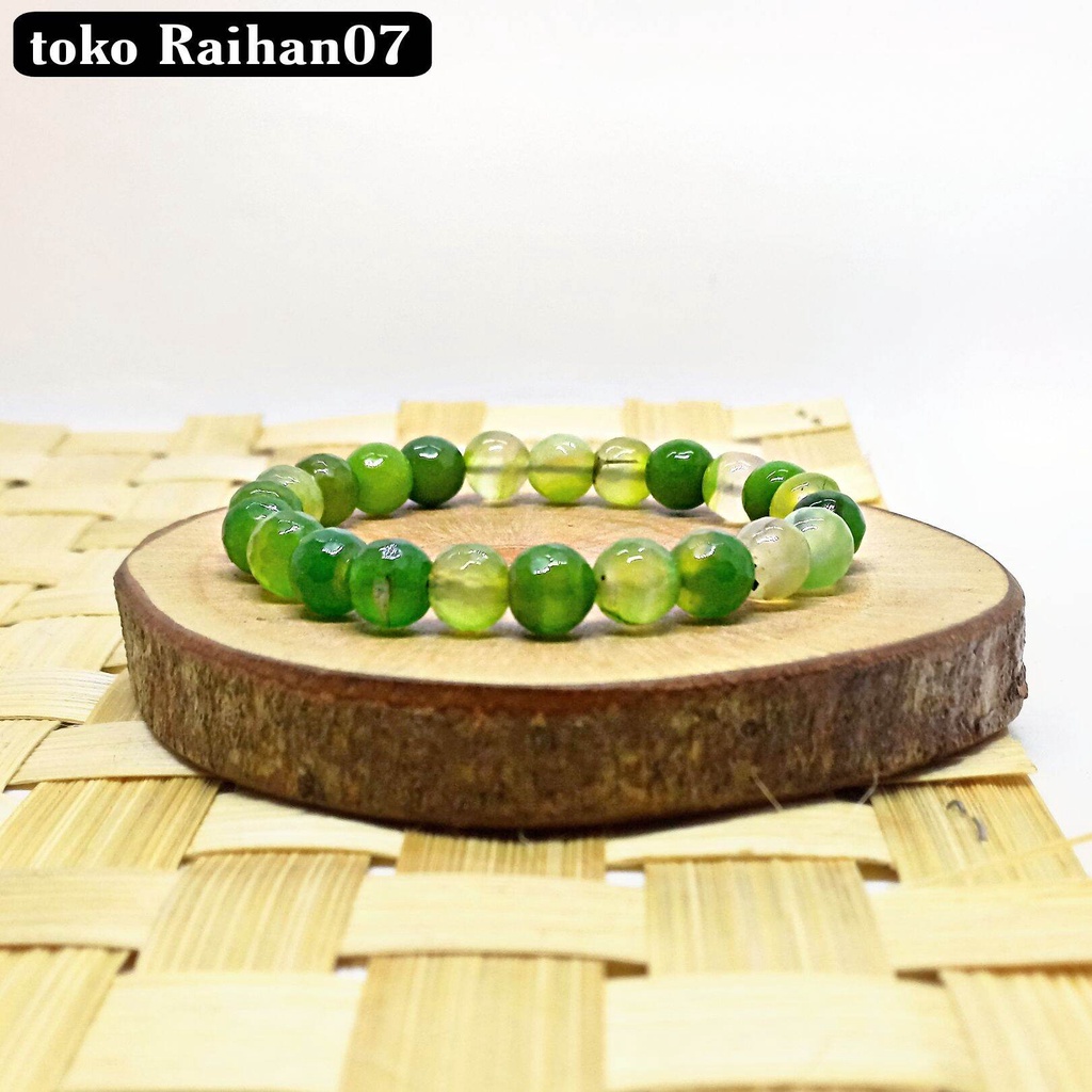 GELANG BATU AKIK HIJAU PUPUS 8MM