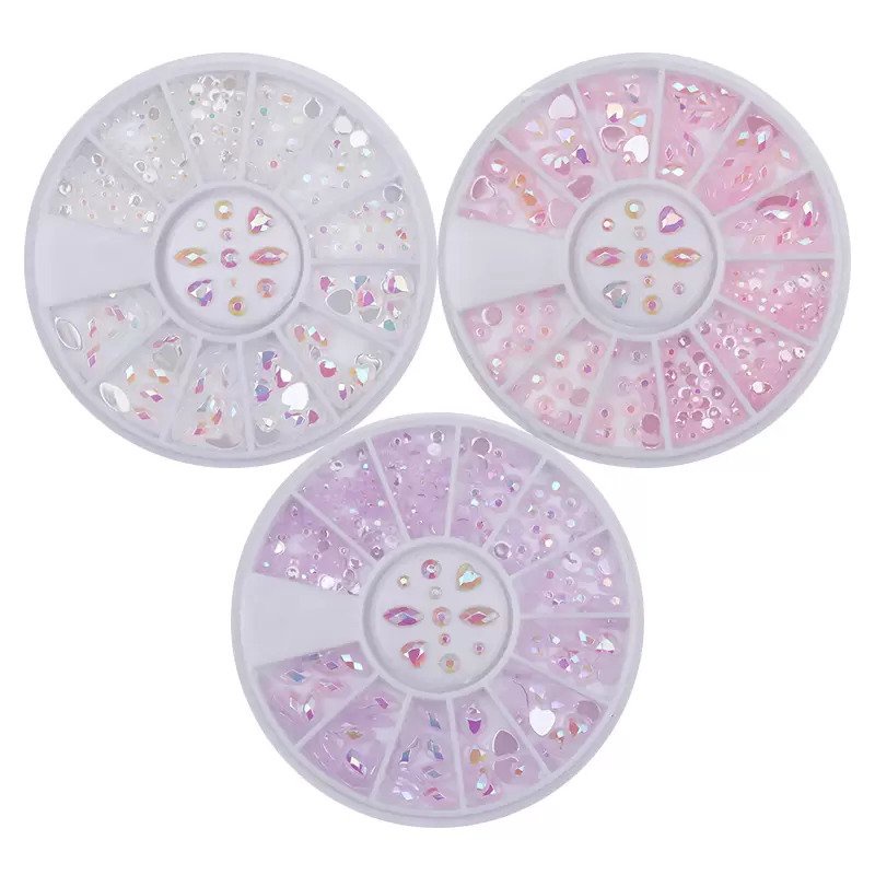 Mix Shape Rhinestone Rhombus Love Wheel Hiasan Nail Art Henna Kuku Palsu