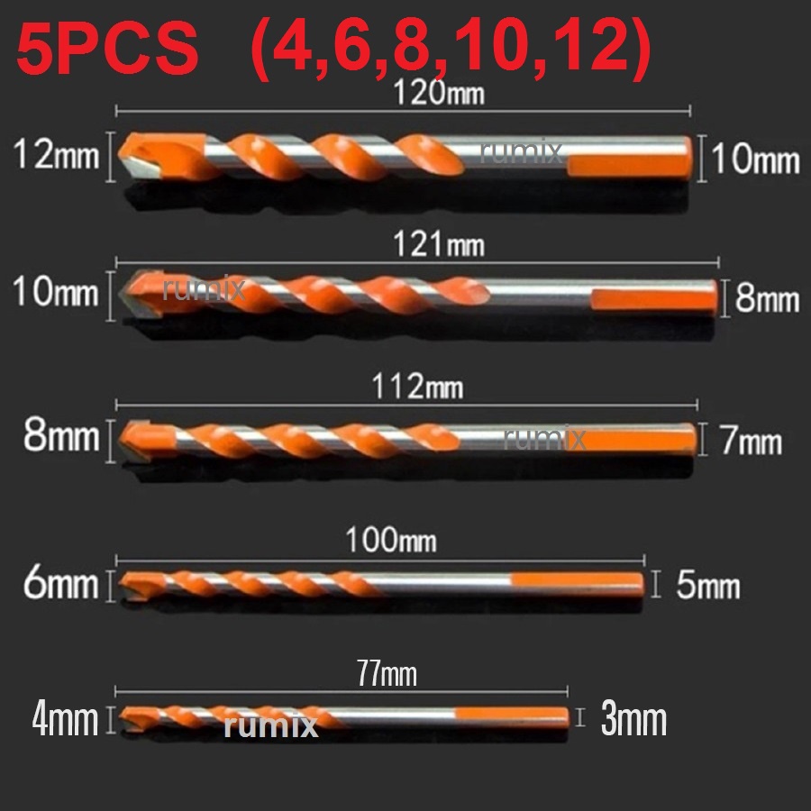 Mata Bor Drill Set 5 pcs Multi Purpose Bor Besi Beton Kayu Multifungsi hss Triangle Tipped Keramik Plastik Alumunium