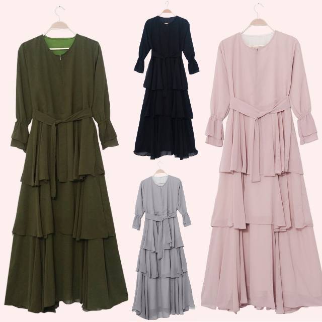 dress  pakaian baju gamis hijab outfit ruffle ceruty wanita muslim lebaran bandung syari  Arbia