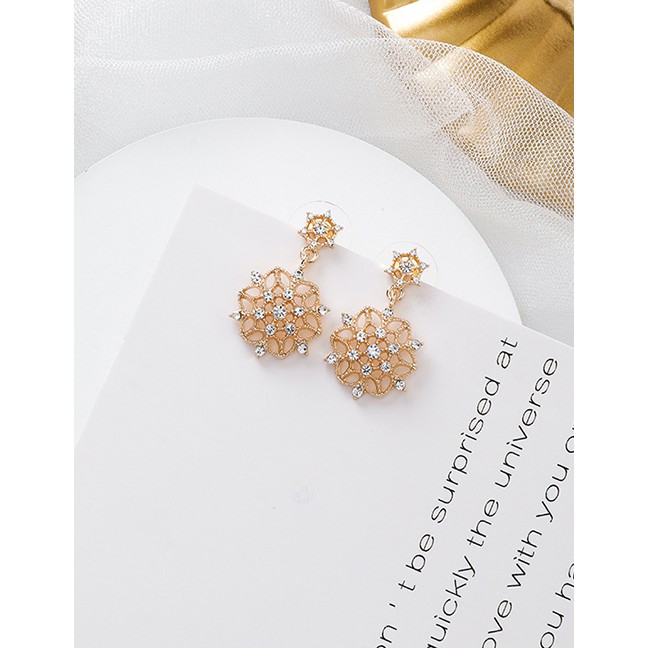 LRC Anting Tusuk Fashion Gold 925 Silver Needle Full Rhinestone Snowflake Openwork Flower Earrings