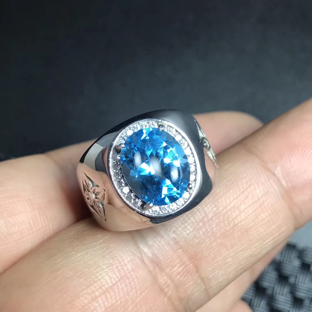 925 Perak Cincin Berlian Aquamarine Aksesoris Perhiasan Fashion Pria Titanium Crystal Rings