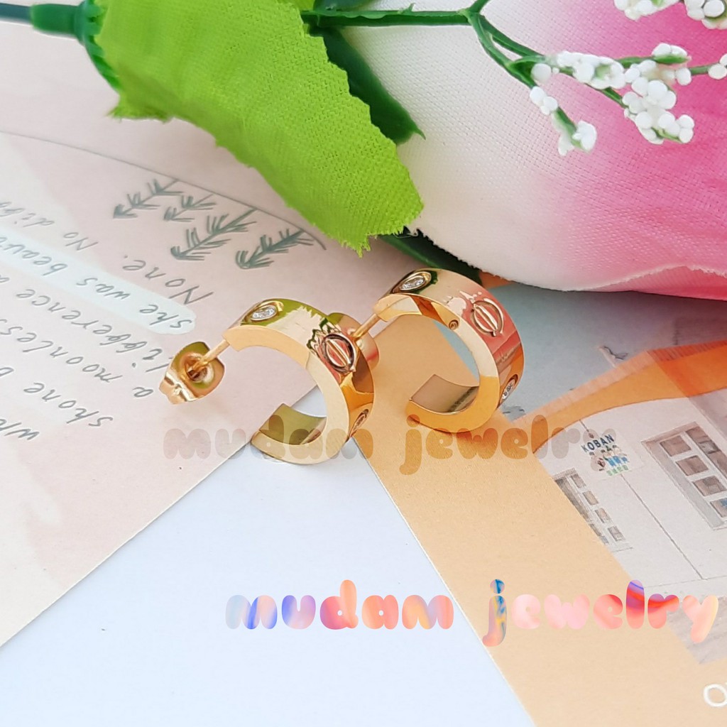 Anting Tusuk Titanium Fashion Korea C4tier Diamonds Warna RoseGold Dan Gold