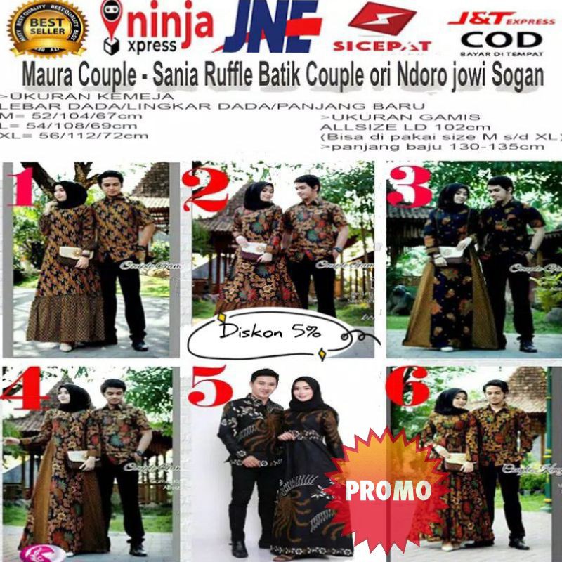 Maura Couple Sania Ruffle Batik Couple Ori Ndoro Jowi Sogan Size M L Xl