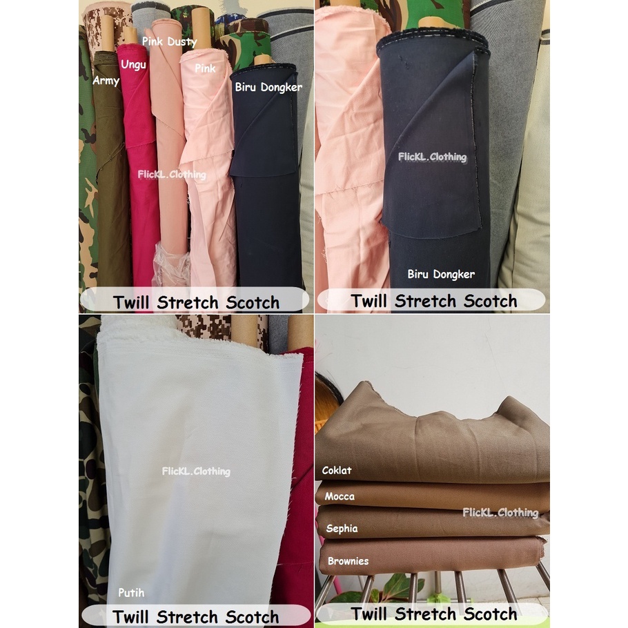 Bahan kain 70CM Twill Scotch Stretch Melar Celana Chino Katun Cotton 70CM