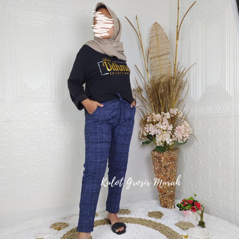 Celana Tartan Kotak / Doty Baggy Pants Motif / Celana Panjang Wanita Motif