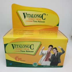 Original!! Vitalong C Botol Isi 30 Kapsul Vitamin C Aman di Lambung Tahan Lama 12 Jam Timed Release