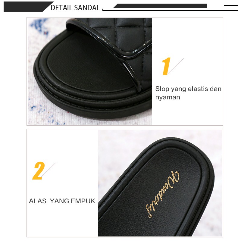 Wonderly Sandal Slop Wanita Korea Flat Diamond Tawana 1997-4 PVC