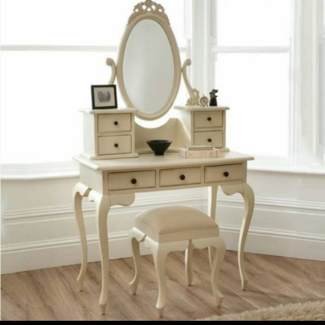 Meja Rias Minimalis Putih / Tolet Kartini Kayu Jati Murah / Meja Rias Jati Cat Duco