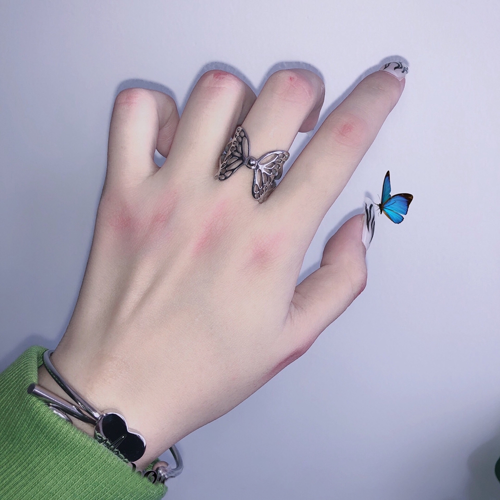 【COD Tangding】Adjustable Open Size Hollow Out Butterfly Shape Ring Korea New Fashion Cool Boy Girl Couple Accessory Jewelry