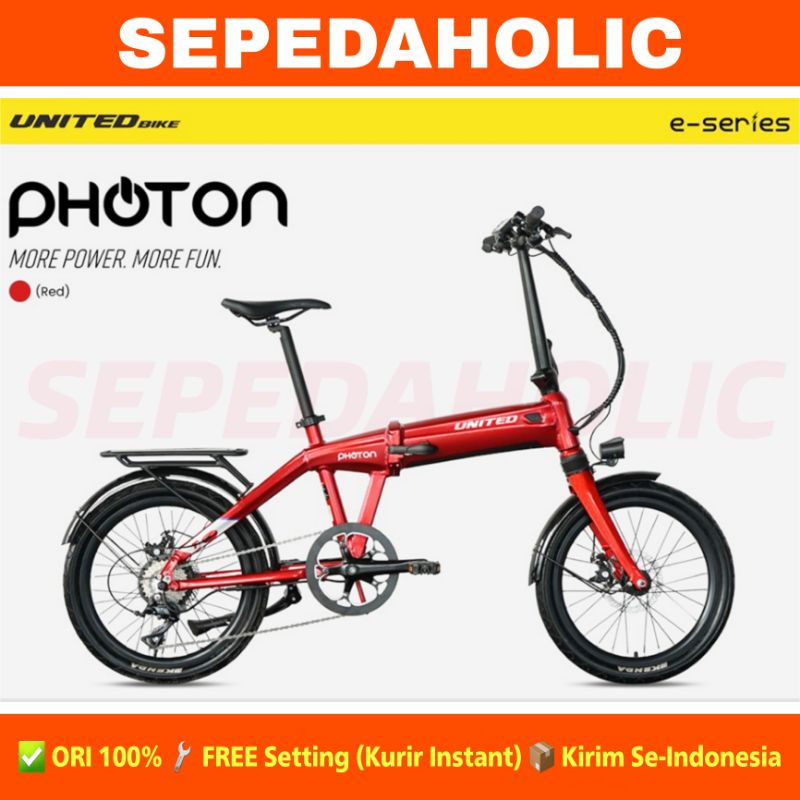 Sepeda Lipat Listrik UNITED PHOTON Electric E Bike 20 Inch 300 Watt New Series