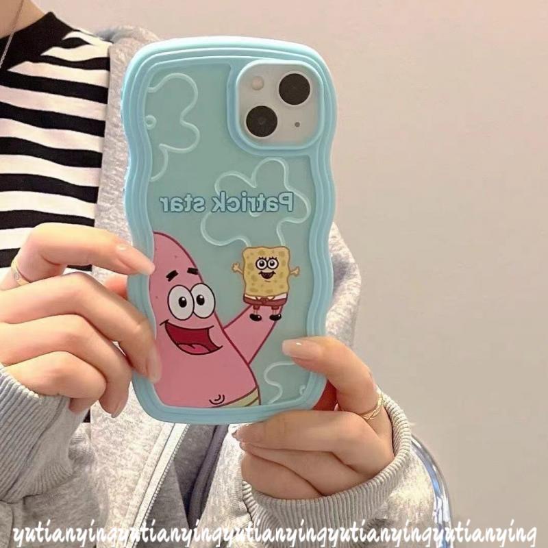 Couple Spongebob Patrick Star Case OPPO A17 A55 A16K A95 A96 A5s A16E A54 A74 A76 A57 A15 A12 A16 A7 A15s F9 A53 A9 A17K A5 A12E A16s A3s A52 A72 A32 Soft TPU Wavy Edge Back Cover