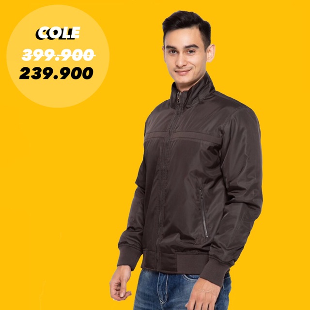 Cole Jaket Parasut Bomber Pria Tekstur - Cokelat
