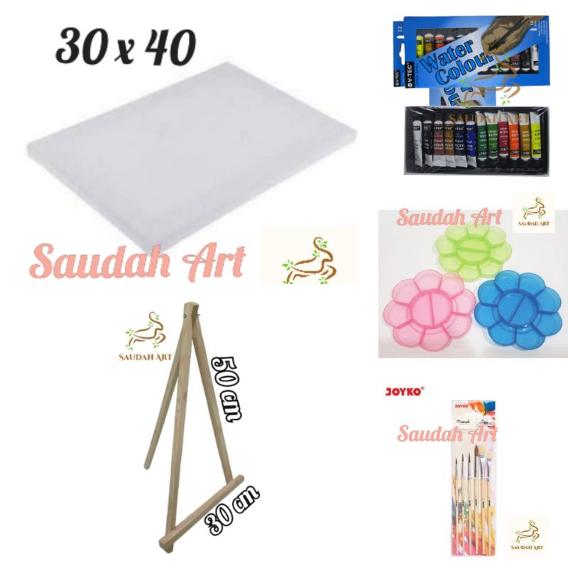

Paket Lukis Lengkap (kanvas 30x40,kuas,palet,cat air @6ml,easel 30x50)